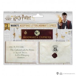 Set de 3 magnets - Lettre d’acceptation à Poudlard + Plateforme 9 3/4 - Harry Potter
